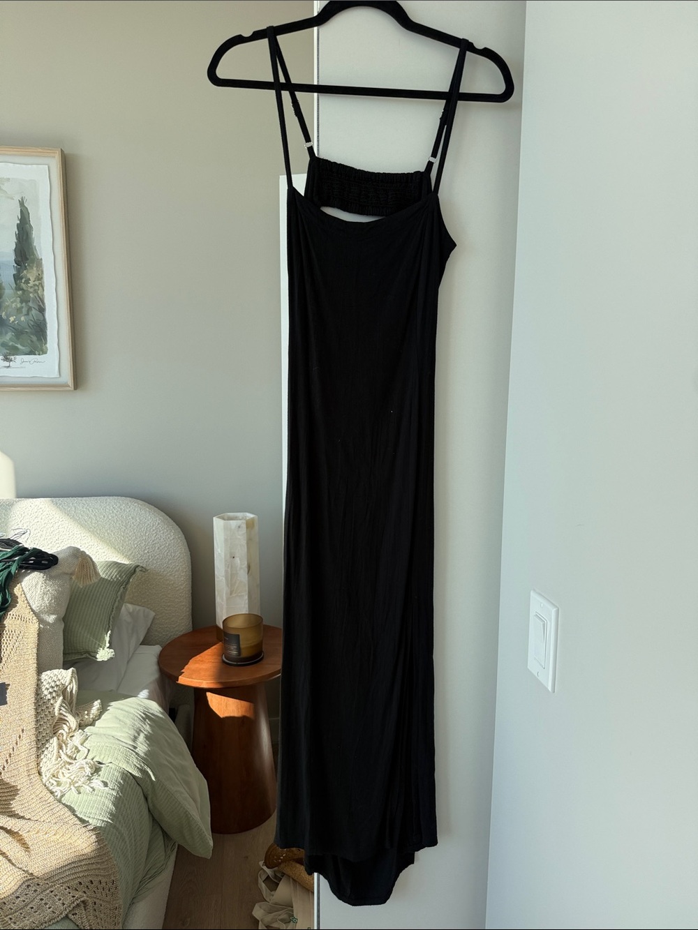 Black Midi Slip Dress with low, open back